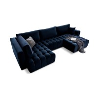 Canapé d'angle BONITA convertible 6 places bleu nuit tissu – droit – 350x175cm 