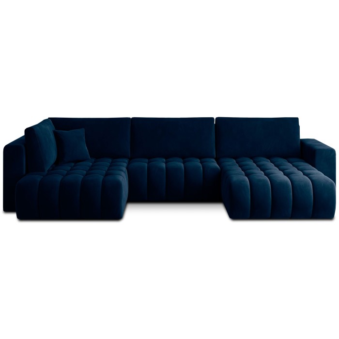 Canapé d'angle BONITA convertible 6 places bleu nuit effet velours – droit – 350x175cm 