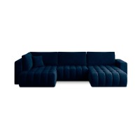Canapé d'angle BONITA convertible 6 places bleu nuit effet velours – droit – 350x175cm 