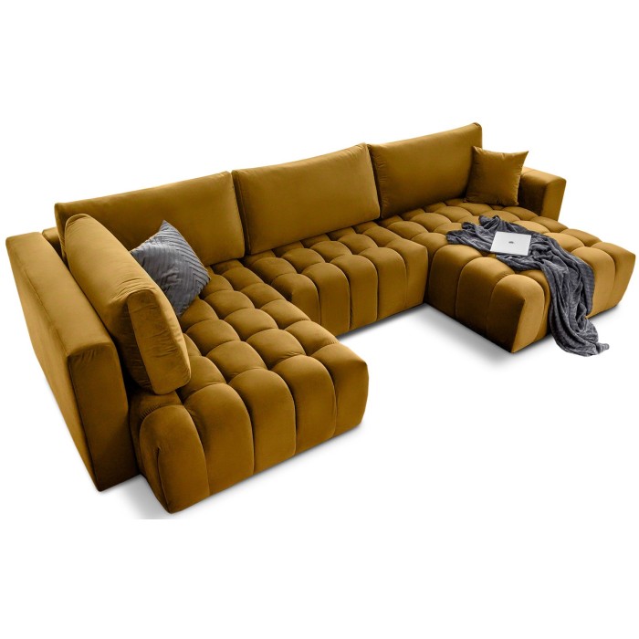 Canapé d'angle BONITA convertible 6 places jaune tissu – droit – 350x175cm 