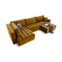 Canapé d'angle BONITA convertible 6 places jaune tissu – droit – 350x175cm 
