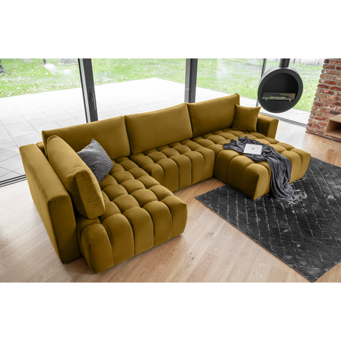 Canapé d'angle BONITA convertible 6 places jaune tissu – droit – 350x175cm 