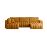 Canapé d'angle BONITA convertible 6 places jaune orangé tissu – droit – 350x175cm 