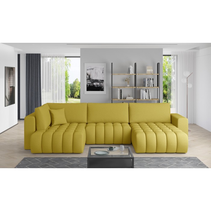 Canapé d'angle BONITA convertible 6 places jaune tissu – droit – 350x175cm 