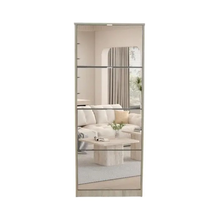 Mobile per scarpe MEXICO – 4 cassetti con specchi – Colore rovere sonoma – Organizzazione verticale contemporanea