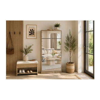 Mobile per scarpe MEXICO – 4 cassetti con specchi – Colore rovere sonoma – Organizzazione verticale contemporanea