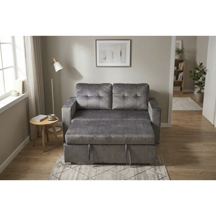 Canapé PRESTO convertible 2 places en velours – Gris foncé – 142 x 82 x 86 cm