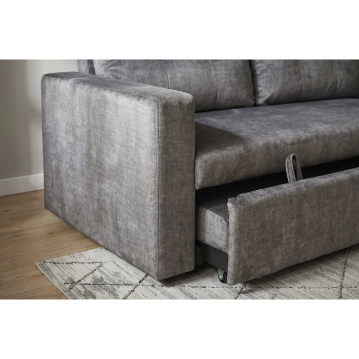 Canapé PRESTO convertible 2 places en velours – Gris foncé – 142 x 82 x 86 cm