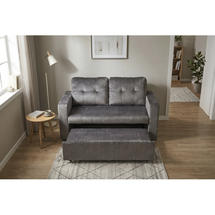 Canapé PRESTO convertible 2 places en velours – Gris foncé – 142 x 82 x 86 cm