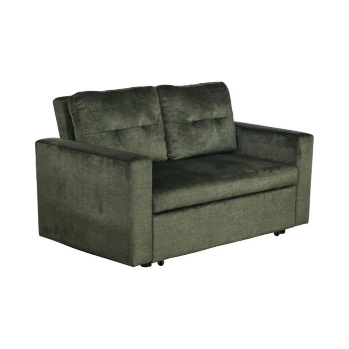 Canapé PRESTO convertible 2 places en velours – Vert foncé – 142 x 82 x 86 cm