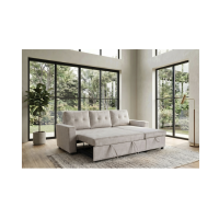 Canapé d’angle CALDERO convertible 3 places avec coffre – Beige champagne – 202 x 90 x 150 cm