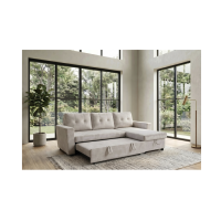 Canapé d’angle CALDERO convertible 3 places avec coffre – Beige champagne – 202 x 90 x 150 cm
