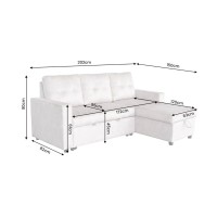 Canapé d’angle CALDERO convertible 3 places avec coffre – Beige champagne – 202 x 90 x 150 cm