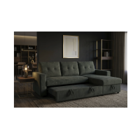 Canapé d’angle CALDERO convertible 3 places avec coffre – Velours vert foncé – 202 x 90 x 150 cm