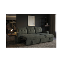 Canapé d’angle CALDERO convertible 3 places avec coffre – Velours vert foncé – 202 x 90 x 150 cm