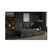 Canapé d’angle CALDERO convertible 3 places avec coffre – Velours vert foncé – 202 x 90 x 150 cm