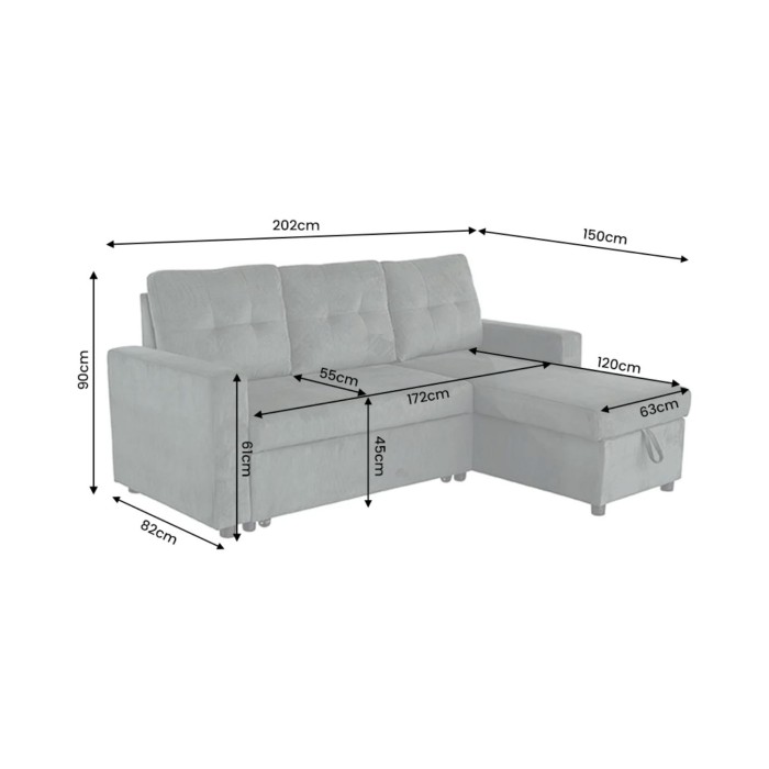 Canapé d’angle CALDERO convertible 3 places avec coffre – Velours vert foncé – 202 x 90 x 150 cm