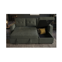 Canapé d’angle CALDERO convertible 3 places avec coffre – Velours vert foncé – 202 x 90 x 150 cm