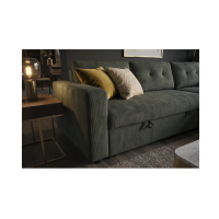 Canapé d’angle CALDERO convertible 3 places avec coffre – Velours vert foncé – 202 x 90 x 150 cm