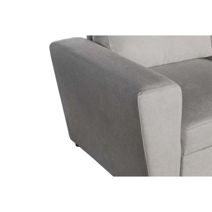 Zoom sur l'accoudoir du canapé d'angle convertible CALDERO blanc