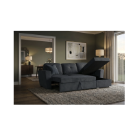 Canapé d’angle CALDERO convertible 3 places avec coffre – Gris foncé – 245 x 90 x 155 cm