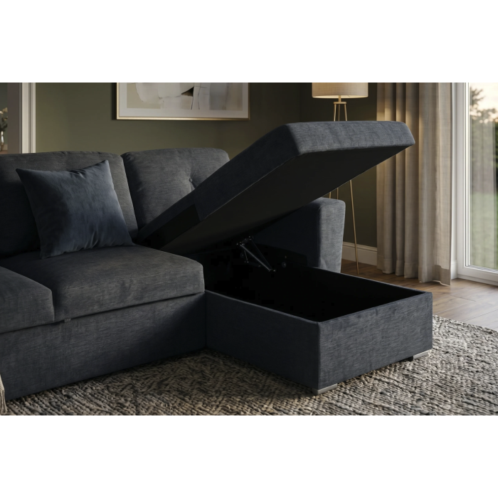 Canapé d’angle CALDERO convertible 3 places avec coffre – Gris foncé – 245 x 90 x 155 cm