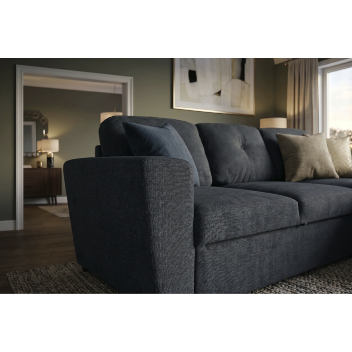 Canapé d’angle CALDERO convertible 3 places avec coffre – Gris foncé – 245 x 90 x 155 cm