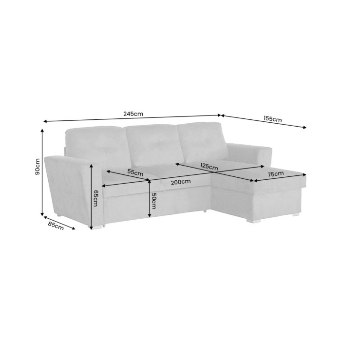 Canapé d’angle CALDERO convertible 3 places avec coffre – Gris foncé – 245 x 90 x 155 cm