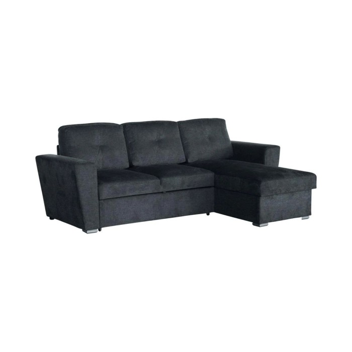 Canapé d’angle CALDERO convertible 3 places avec coffre – Gris foncé – 245 x 90 x 155 cm
