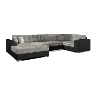 Canapé panoramique convertible CALDERO 5 places gris et noir – angle gauche 
