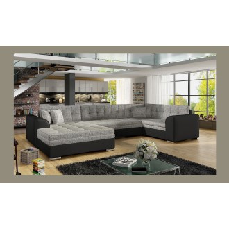 Canapé panoramique convertible CALDERO 5 places gris et noir – angle gauche 