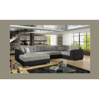 Canapé panoramique convertible CALDERO 5 places gris et noir – angle gauche 