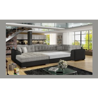 Canapé panoramique convertible CALDERO 5 places gris et noir – angle gauche 