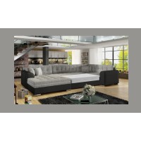 Canapé panoramique convertible CALDERO 5 places gris et noir – angle gauche 