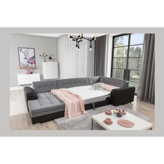 Canapé panoramique convertible CALDERO 5 places gris et noir – angle gauche 