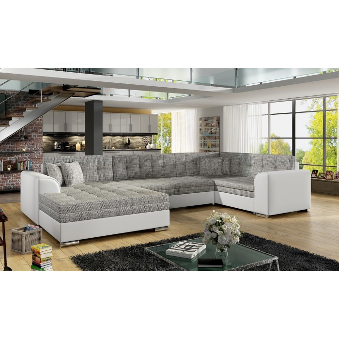Canapé panoramique convertible CALDERO 5 places gris – angle gauche 