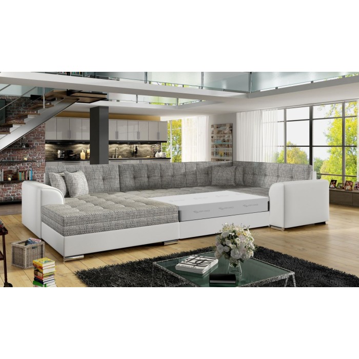 Canapé panoramique convertible CALDERO 5 places gris – angle gauche 