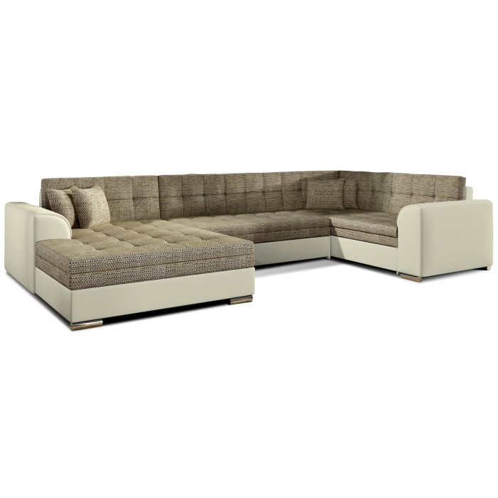 Canapé panoramique convertible CALDERO 5 places beige et crème – angle gauche 