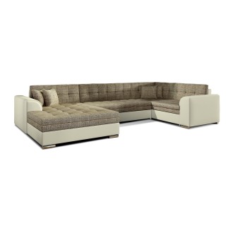 Canapé panoramique convertible CALDERO 5 places beige et crème – angle gauche 