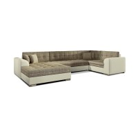 Canapé panoramique convertible CALDERO 5 places beige et crème – angle gauche 