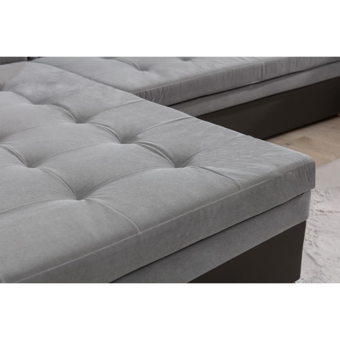 Canapé panoramique convertible CALDERO 5 places beige et crème – angle gauche 