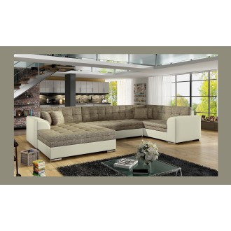 Canapé panoramique convertible CALDERO 5 places beige et crème – angle gauche 
