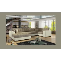 Canapé panoramique convertible CALDERO 5 places beige et crème – angle gauche 