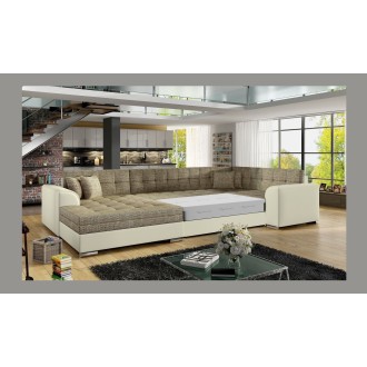 Canapé panoramique convertible CALDERO 5 places beige et crème – angle gauche 