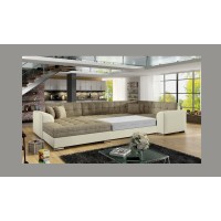 Canapé panoramique convertible CALDERO 5 places beige et crème – angle gauche 
