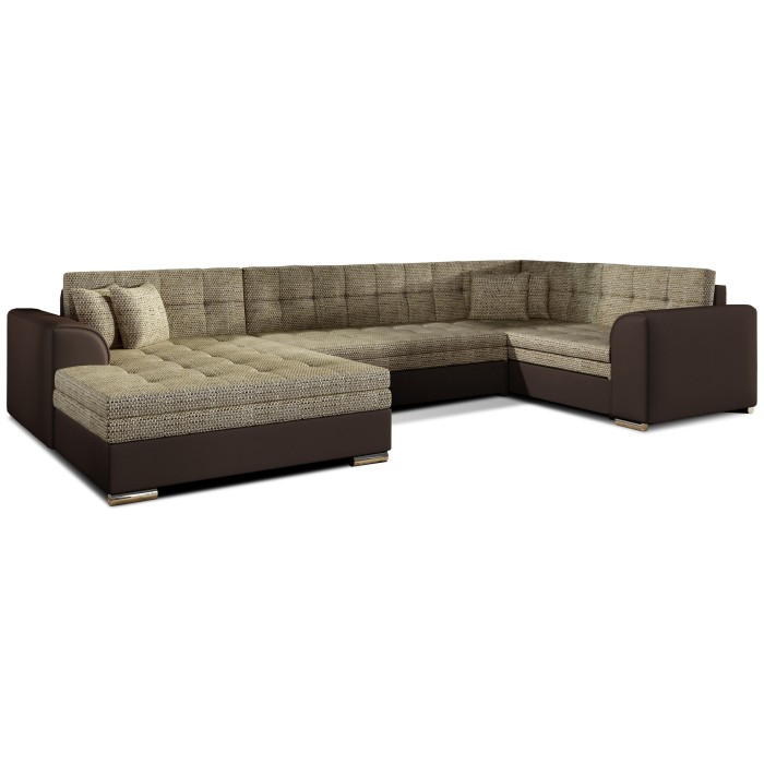 Canapé panoramique convertible CALDERO 5 places beige et chocolat – angle gauche 