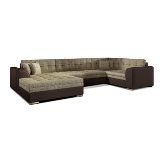Canapé panoramique convertible CALDERO 5 places beige et chocolat – angle gauche 