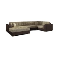 Canapé panoramique convertible CALDERO 5 places beige et chocolat – angle gauche 