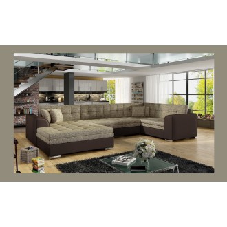 Canapé panoramique convertible CALDERO 5 places beige et chocolat – angle gauche 