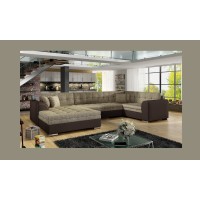 Canapé panoramique convertible CALDERO 5 places beige et chocolat – angle gauche 